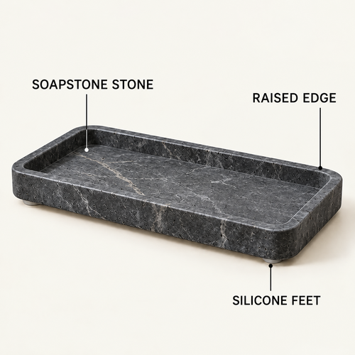 Jorlenna charcoal rectangular stone tray raised rim and feet