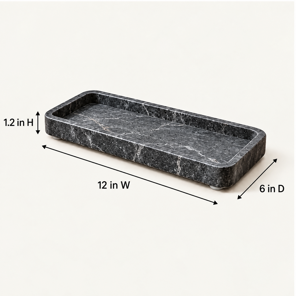 Jorlenna charcoal rectangular stone tray dimensions 12 by 6 by 1.2 inches