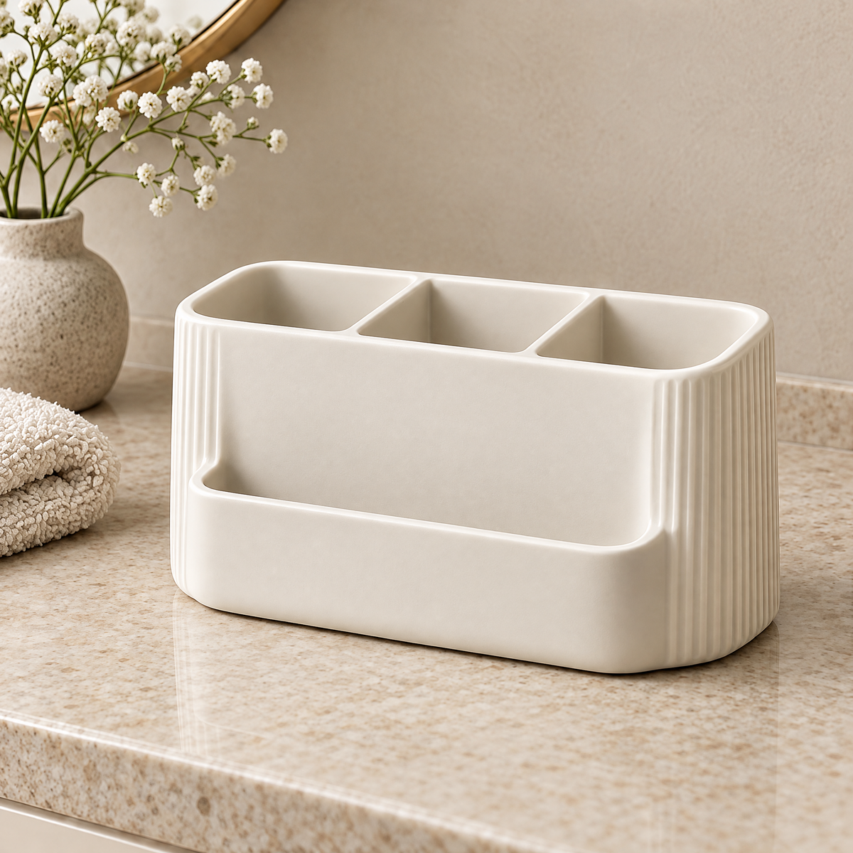 Jorlenna Ivory Fluted Countertop Organizer — main view
