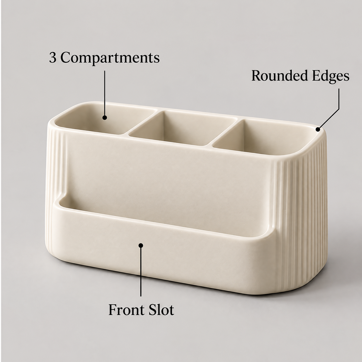 Jorlenna Ivory Fluted Countertop Organizer — compartment details
