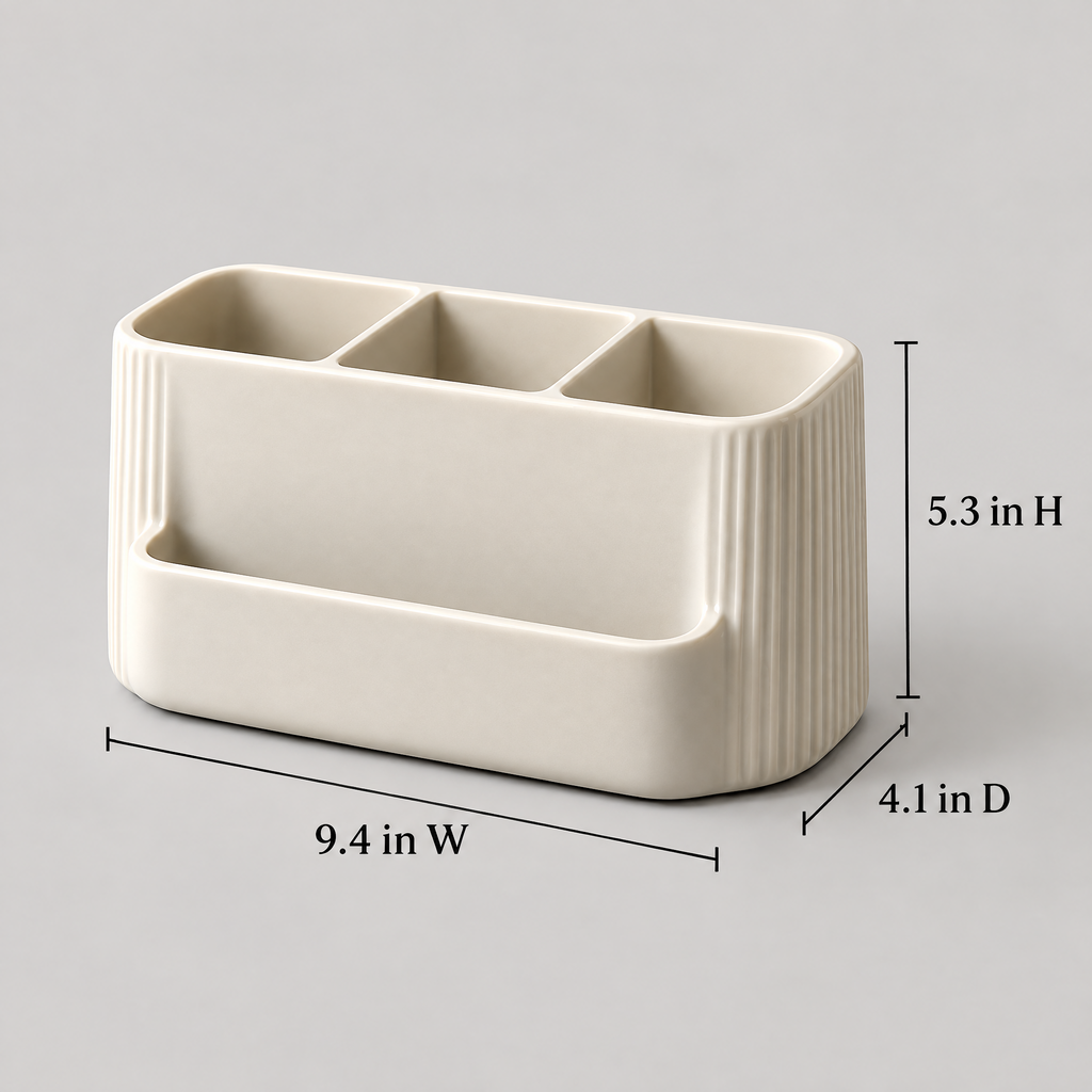 Jorlenna Ivory Fluted Countertop Organizer — dimensions
