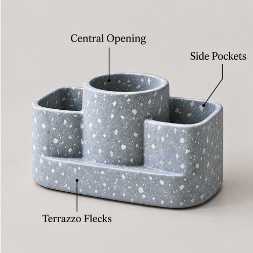 Jorlenna Blue Fleck Countertop Organizer — compartment details