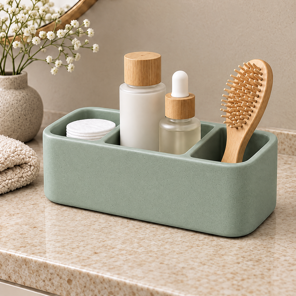 Jorlenna Sage Trio Countertop Organizer — bathroom storage arrangement