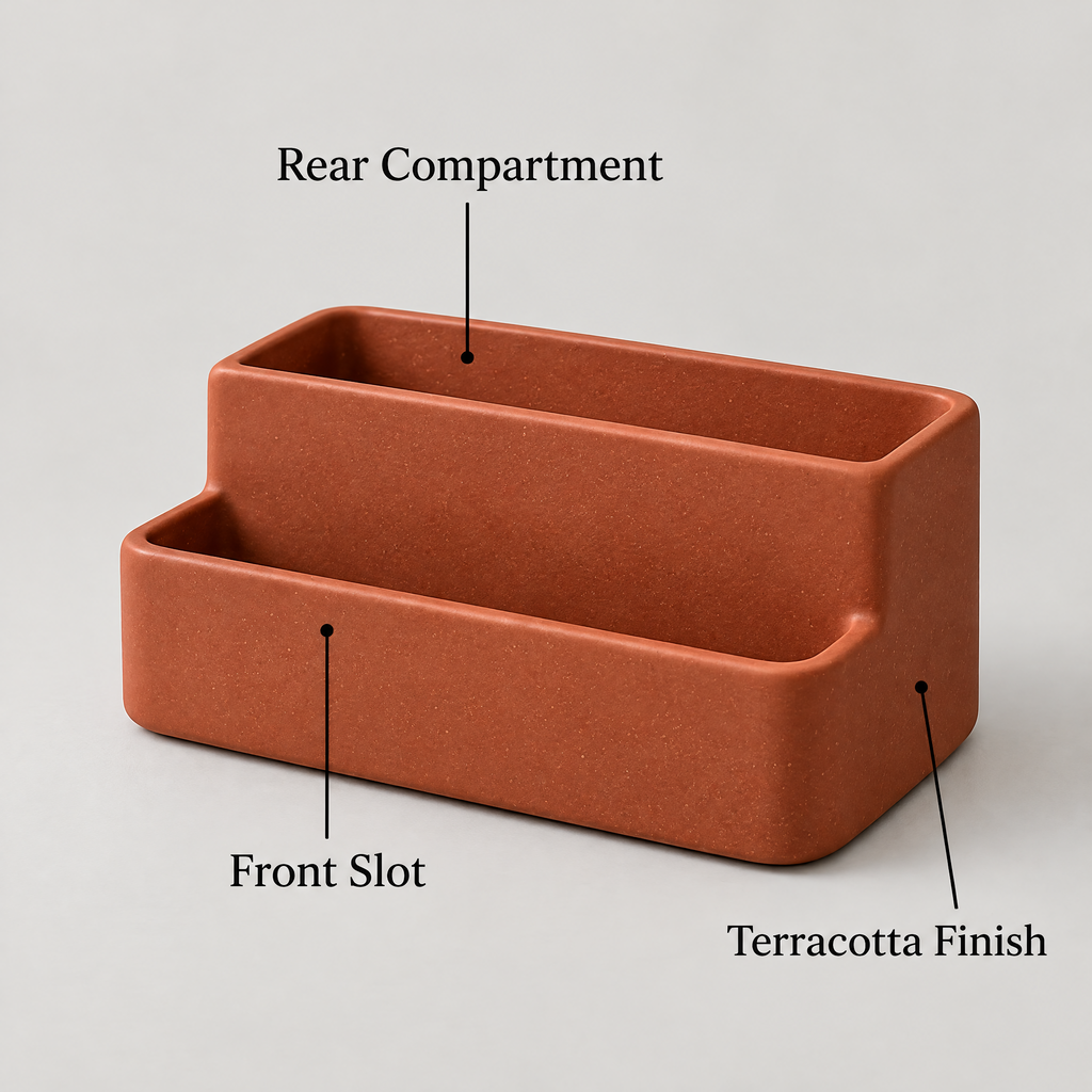 Jorlenna Terracotta Duo Countertop Organizer — compartment details