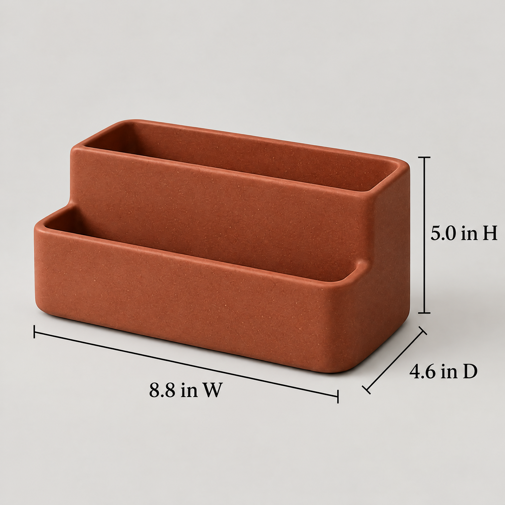 Jorlenna Terracotta Duo Countertop Organizer — dimensions