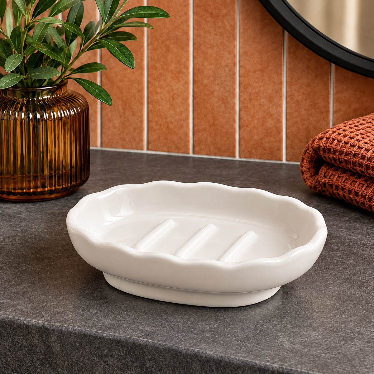 Jorlenna Ivory Scallop Soap Tray — main view