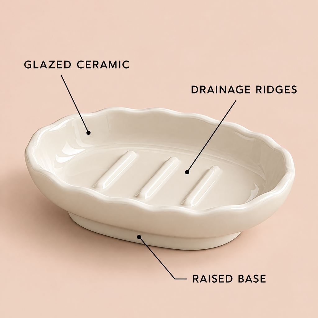 Jorlenna Ivory Scallop Soap Tray — design details