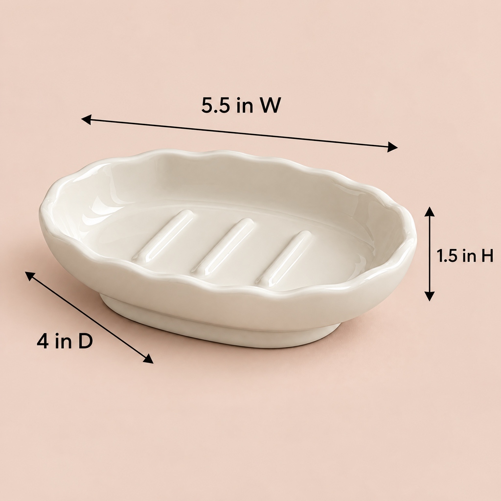 Jorlenna Ivory Scallop Soap Tray — dimensions: 5.5 in W by 4 in D by 1.5 in H