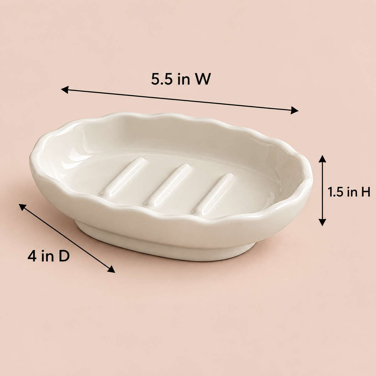 Jorlenna Ivory Scallop Soap Tray — dimensions: 5.5 in W by 4 in D by 1.5 in H