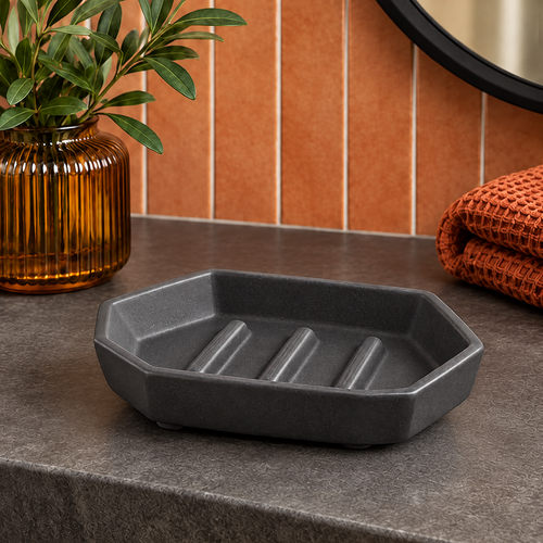 Jorlenna Charcoal Facet Soap Tray — main view