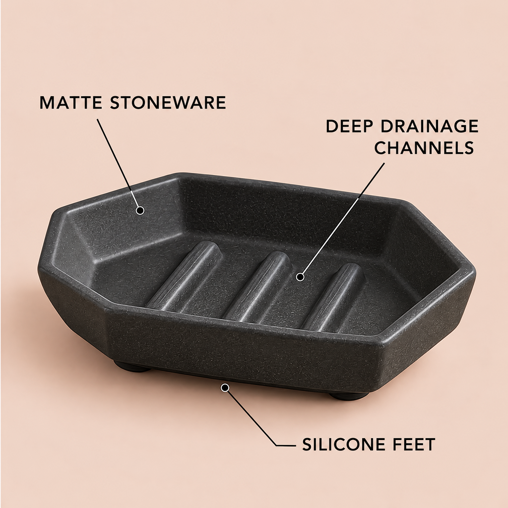 Jorlenna Charcoal Facet Soap Tray — design details