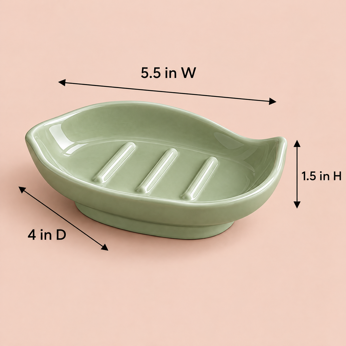 Jorlenna Sage Leaf Soap Tray — dimensions: 5.5 in W by 4 in D by 1.5 in H
