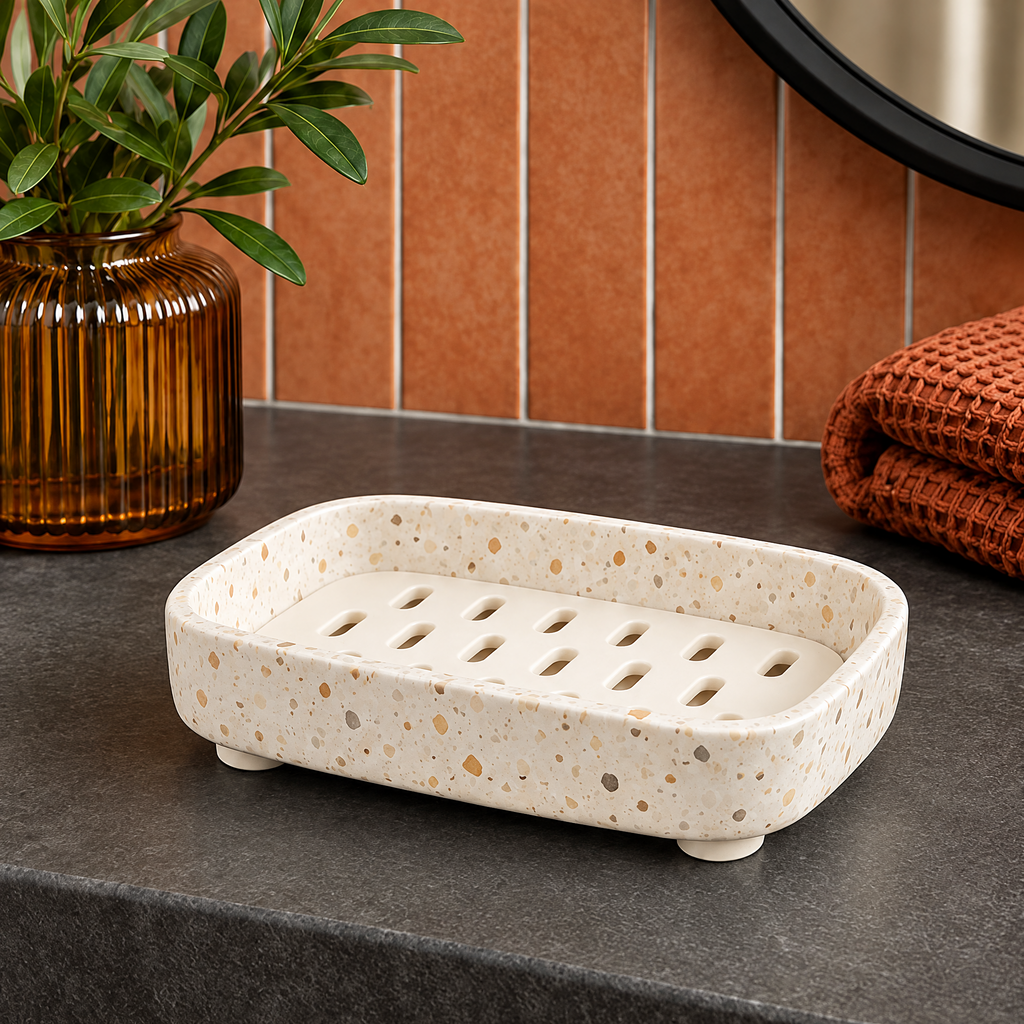Jorlenna Cream Speckle Soap Tray — main view