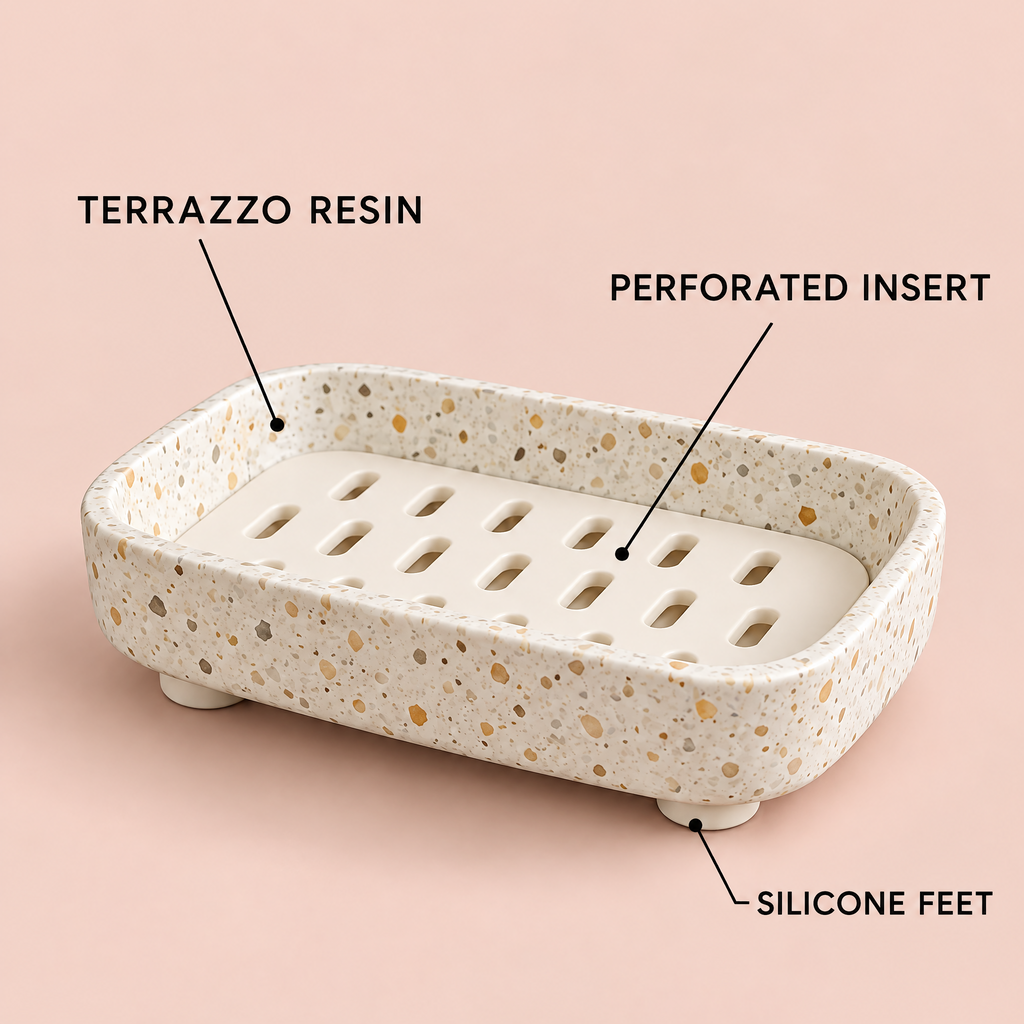 Jorlenna Cream Speckle Soap Tray — design details