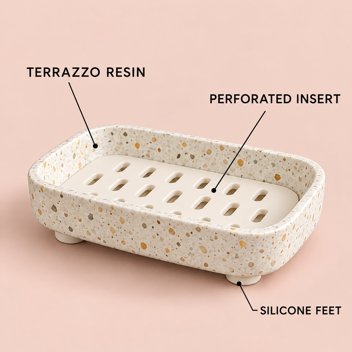 Jorlenna Cream Speckle Soap Tray — design details