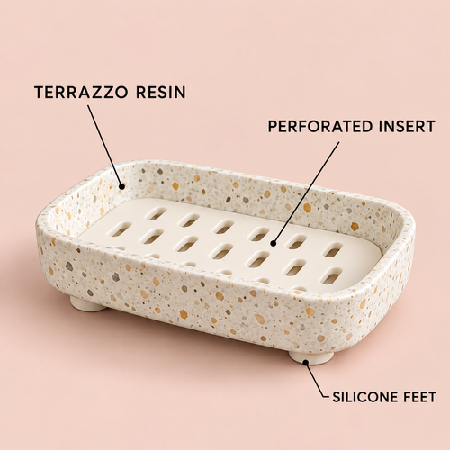 Jorlenna Cream Speckle Soap Tray — design details