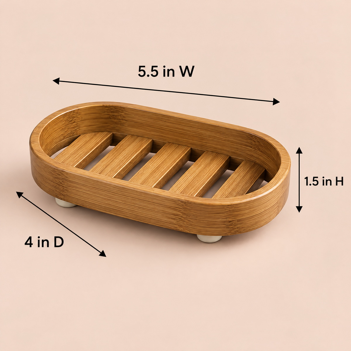 Jorlenna Honey Slat Soap Tray — dimensions: 5.5 in W by 4 in D by 1.5 in H