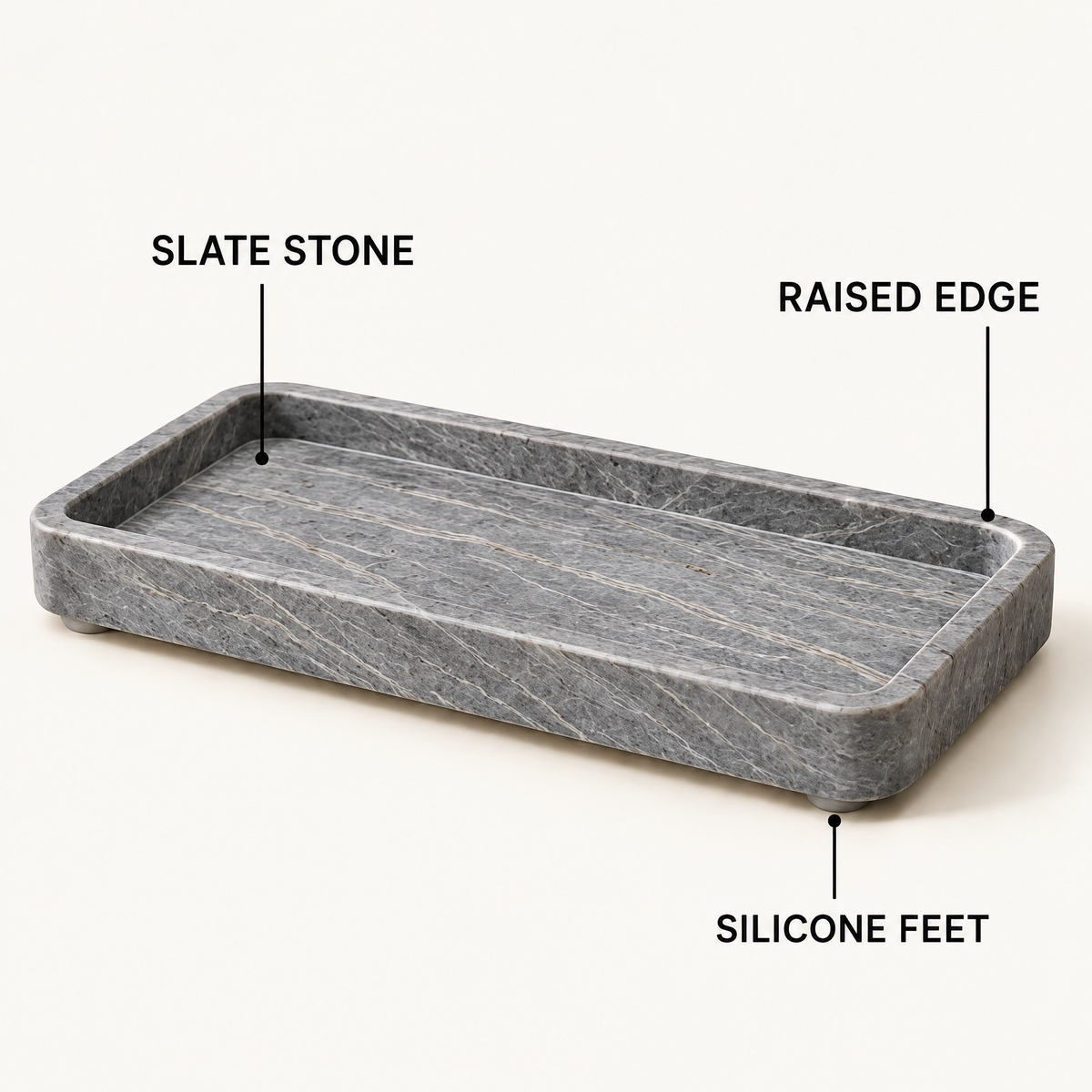 Jorlenna Silver Vein Stone Tray — rim and base details