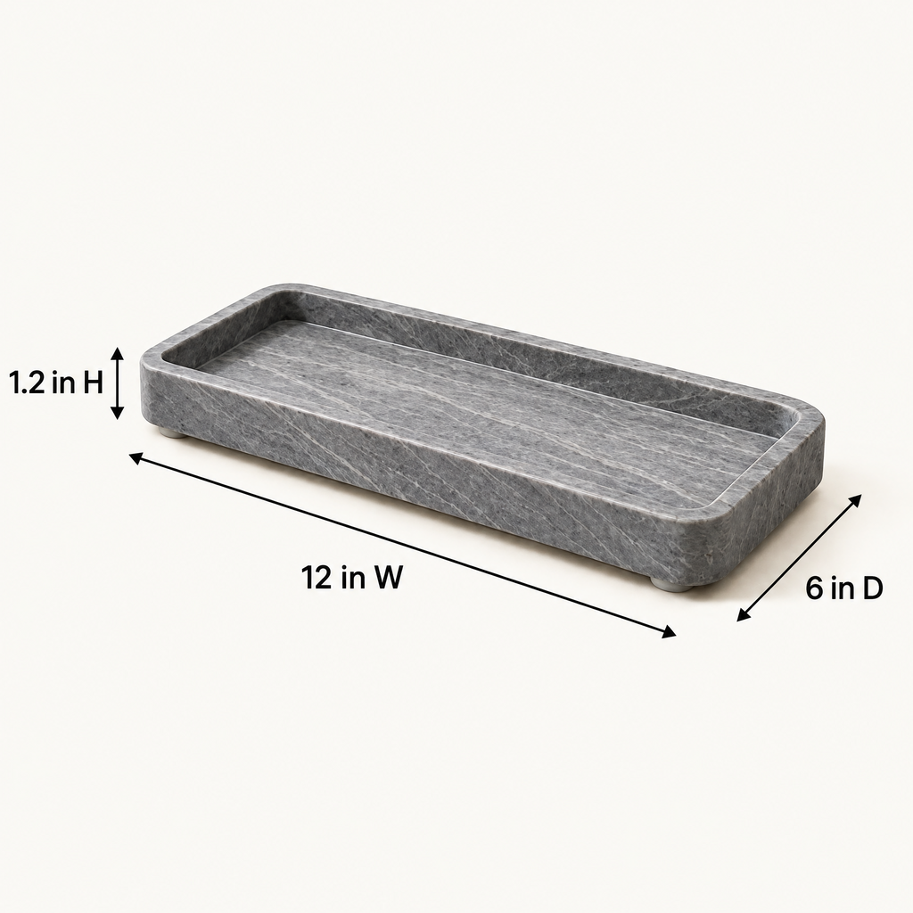 Jorlenna Silver Vein Stone Tray — 12 in W by 6 in D by 1.2 in H