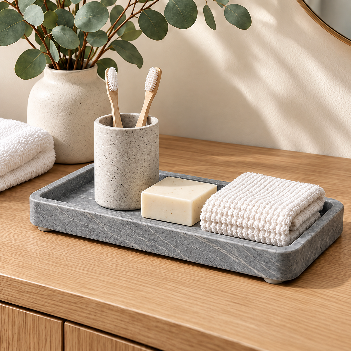 Jorlenna Silver Vein Stone Tray — bathroom styling