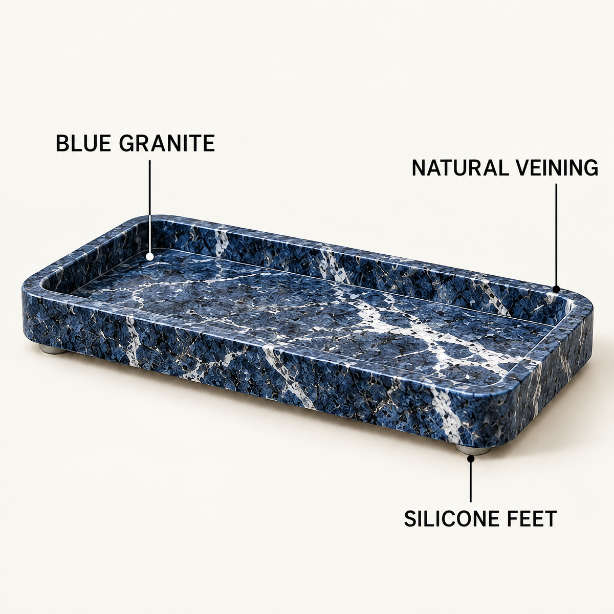 Jorlenna Navy Vein Stone Tray — rim and base details