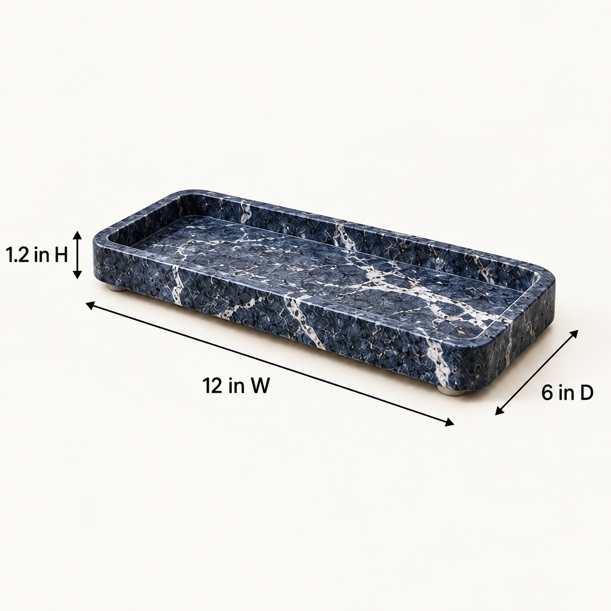 Jorlenna Navy Vein Stone Tray — 12 in W by 6 in D by 1.2 in H