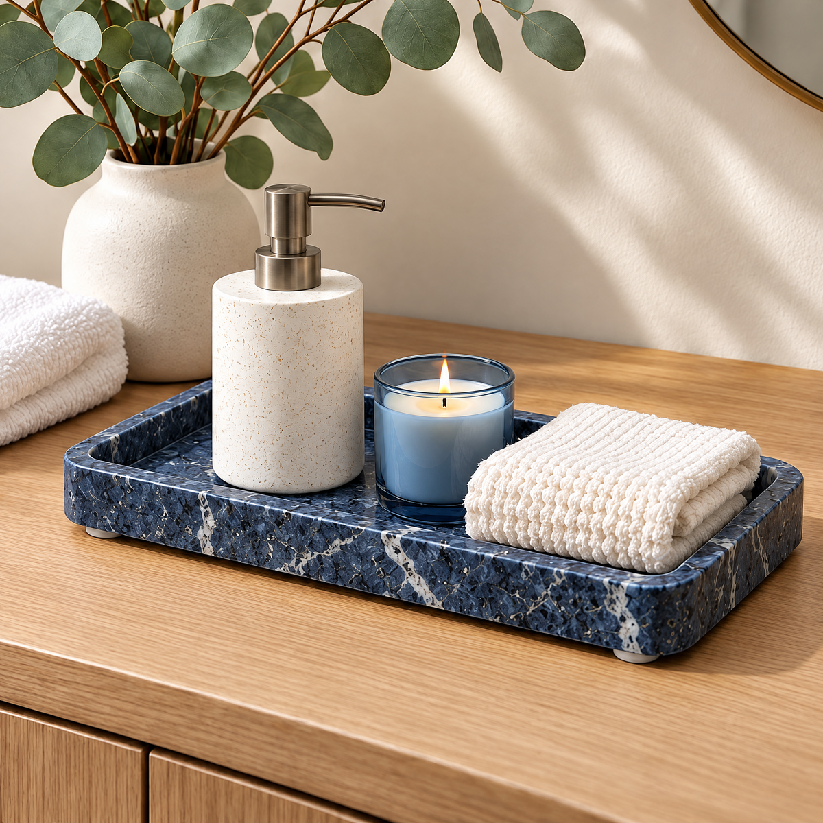 Jorlenna Navy Vein Stone Tray — bathroom styling