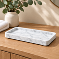 Jorlenna White Vein Stone Tray — bathroom counter view