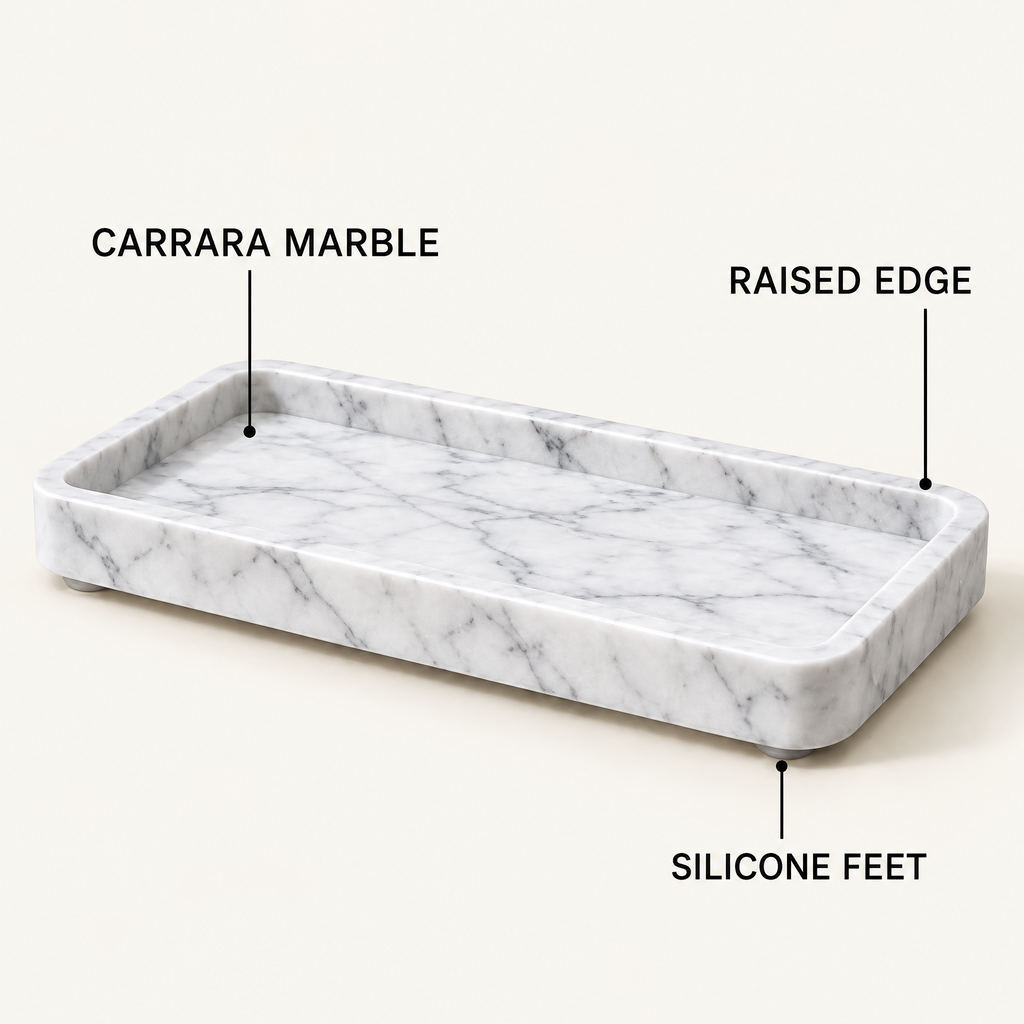 Jorlenna White Vein Stone Tray — rim and base details