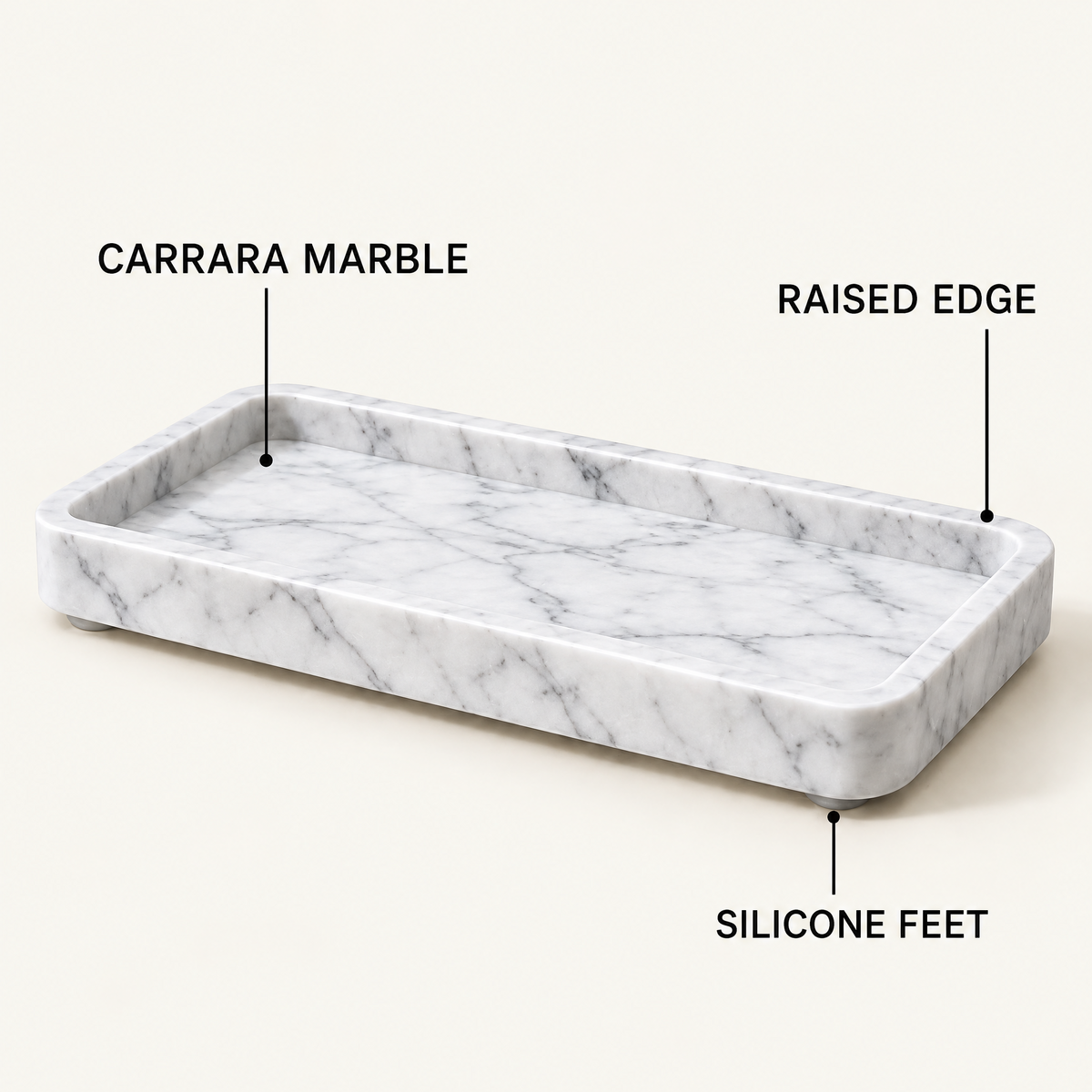 Jorlenna White Vein Stone Tray — rim and base details