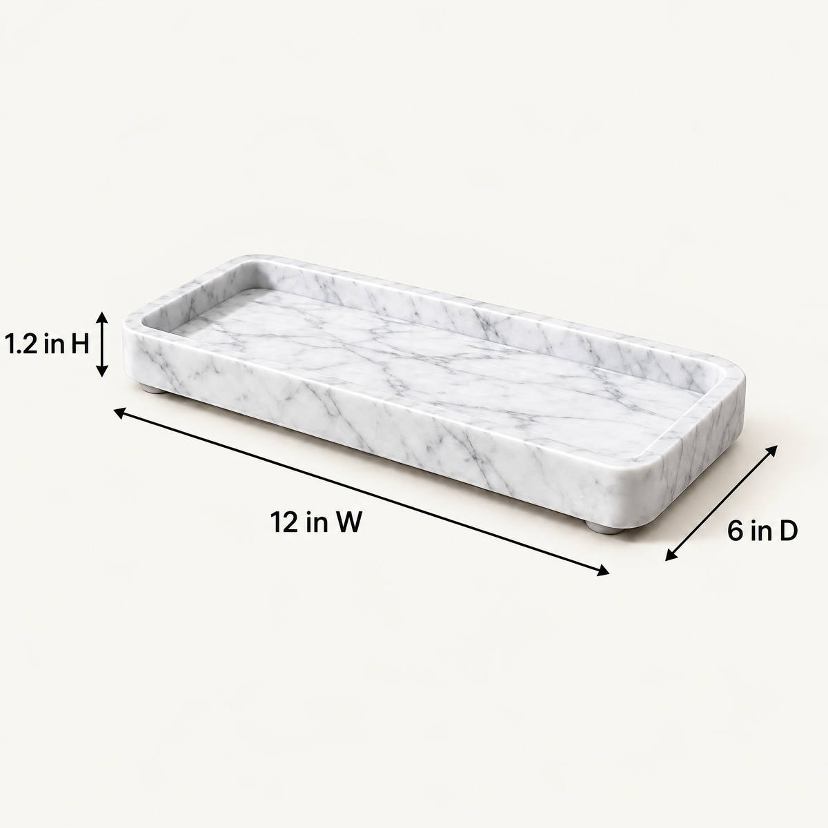 Jorlenna White Vein Stone Tray — 12 in W by 6 in D by 1.2 in H