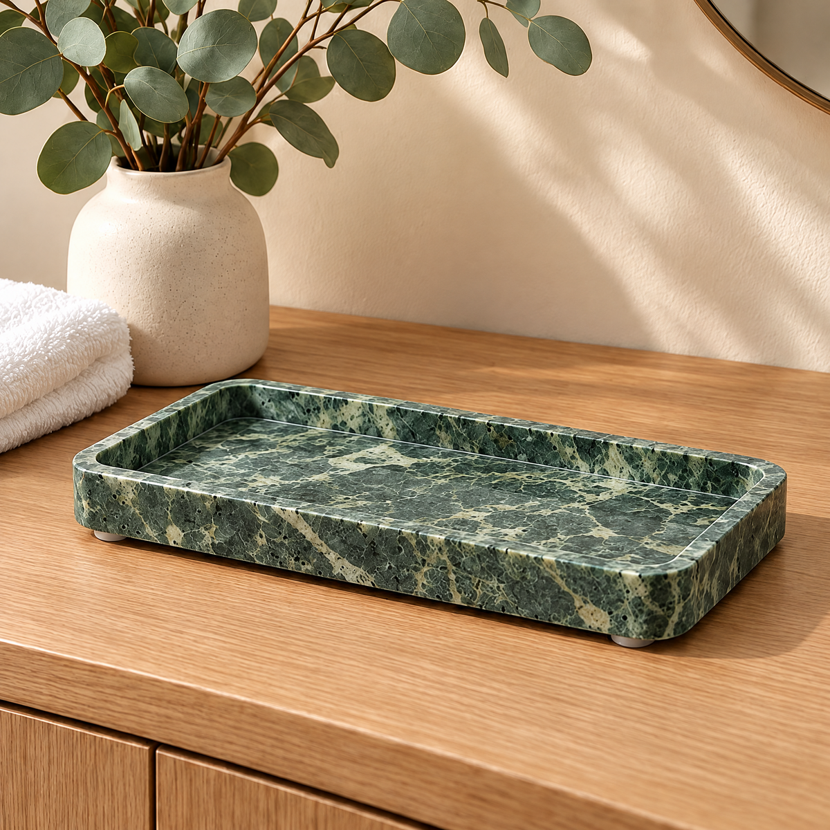 Jorlenna Forest Vein Stone Tray — bathroom counter view